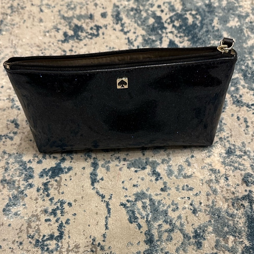 Kate Spade Blue Black Glitter Vinyl Cosmetic Bag
